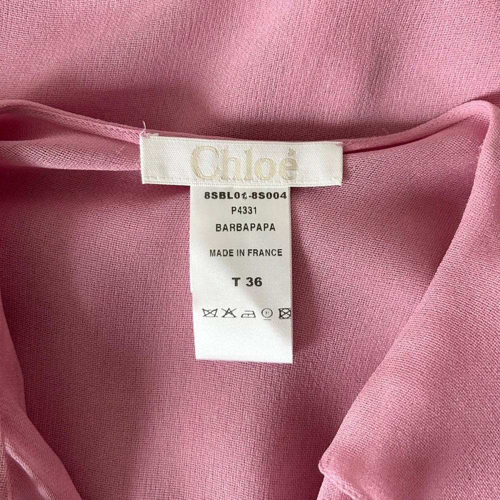 Chloe Pink 100% Silk Sheer Ruffle Peter Pan Collar Blouse 36 FR Small - Picture 6 of 7